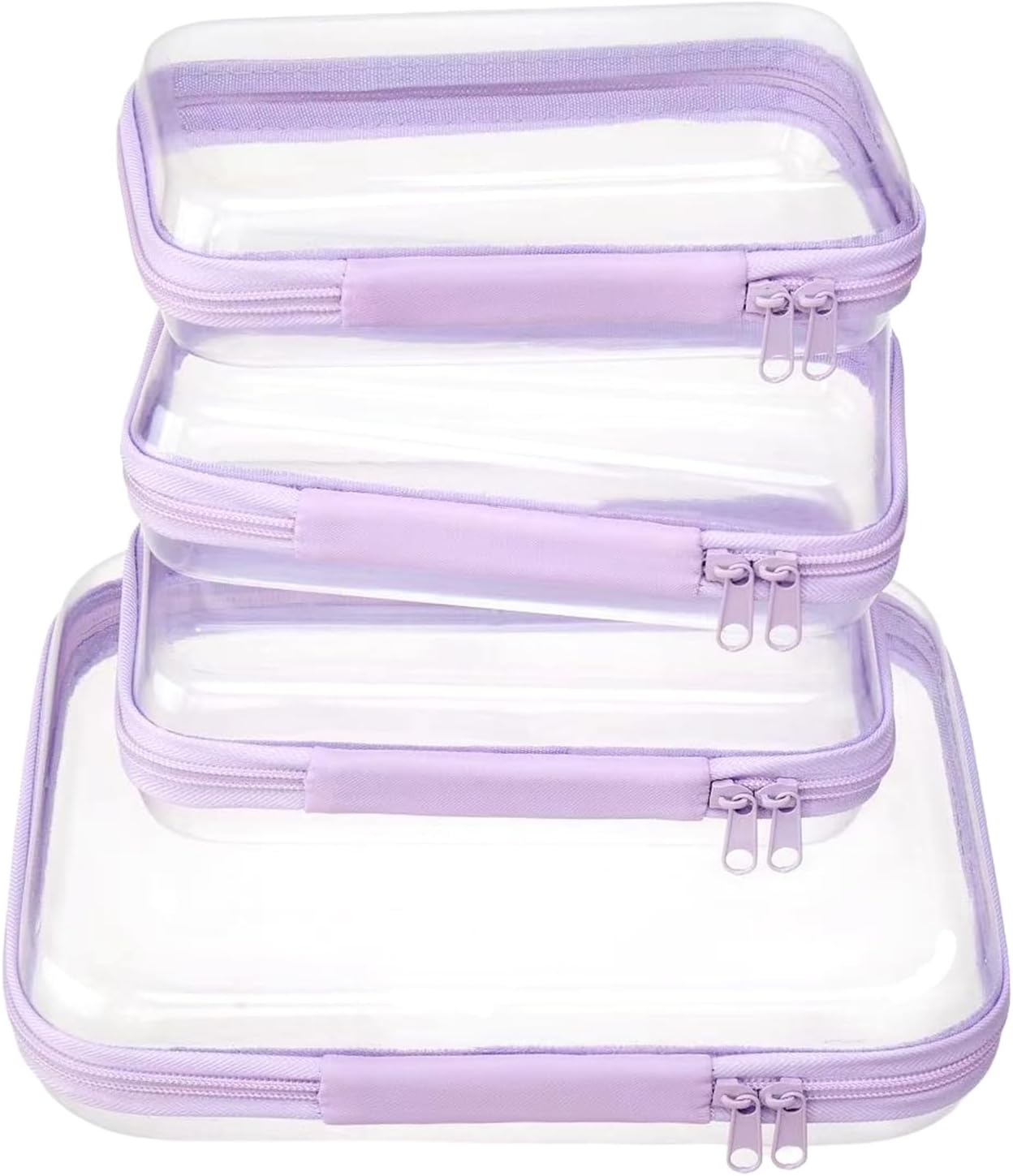 4 pcs Clear Zipper Pouches,Hard Shell Zipper Case, Toiletry Bag for Travel, CLear Diaper Bag, Toiletry Pouch, Travel Organizer, Cosmetic Bag,Toy Storage Bins (M+3S)