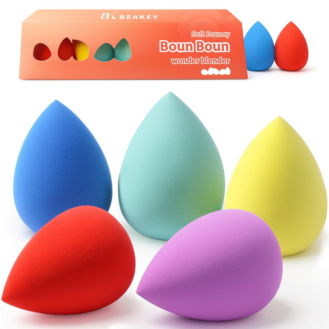 Makeup Sponge Set, 5 Pcs Foundation Blending Sponge, Beauty Sponges Flawless for Liquid, Cream, and Powder, Latex-Free and Vegan Boun Boun Makeup Sponges, Black