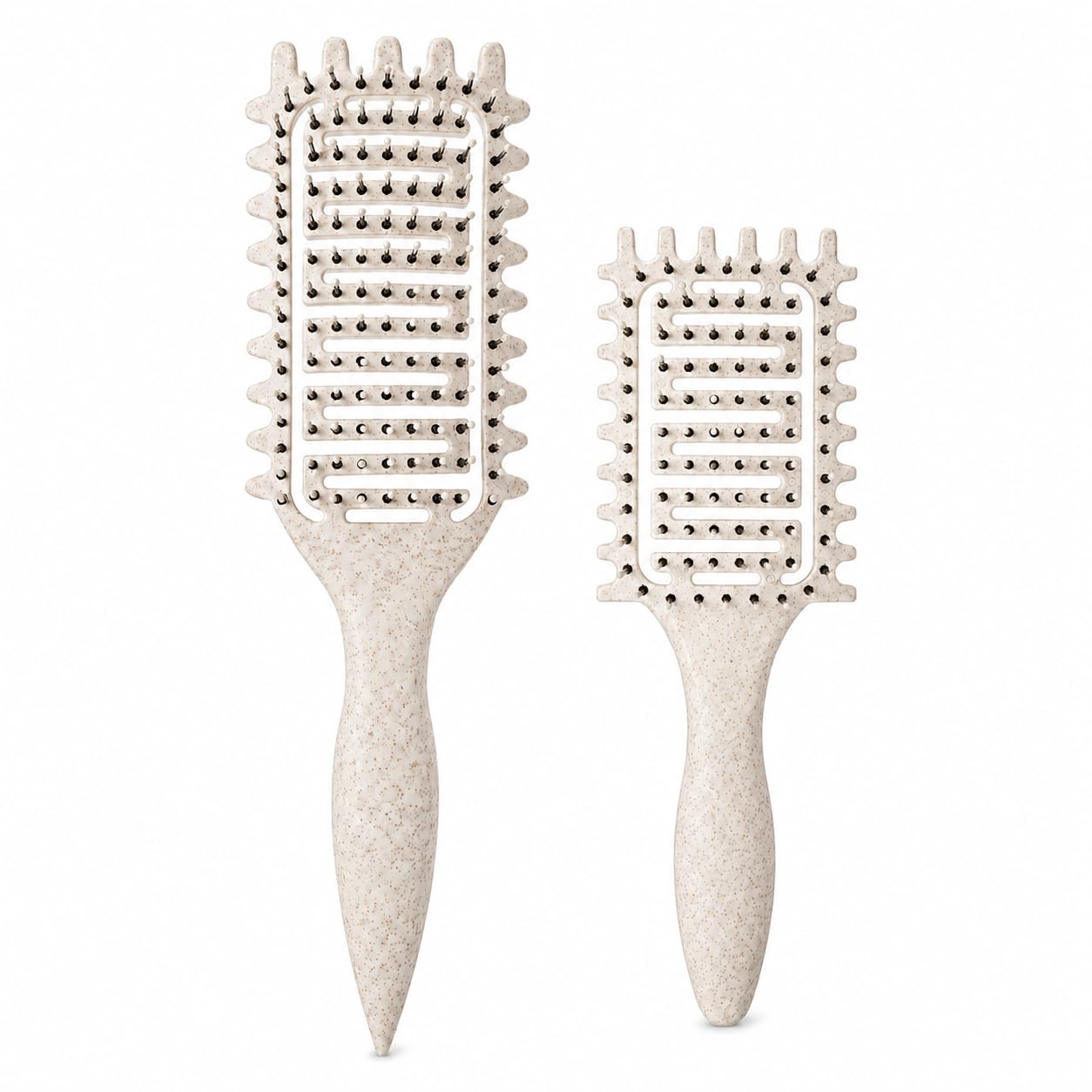 Curl Defining Brush for Curly Hair, Vented Detangling Hair Brush for Wet and Dry Styling, Curved Brush for Shaping and Smoothing Curl Clumps, Lightweight Hair Brush （Beige）
