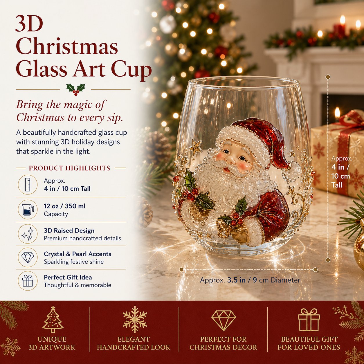 3D Christmas Glass Art Cup