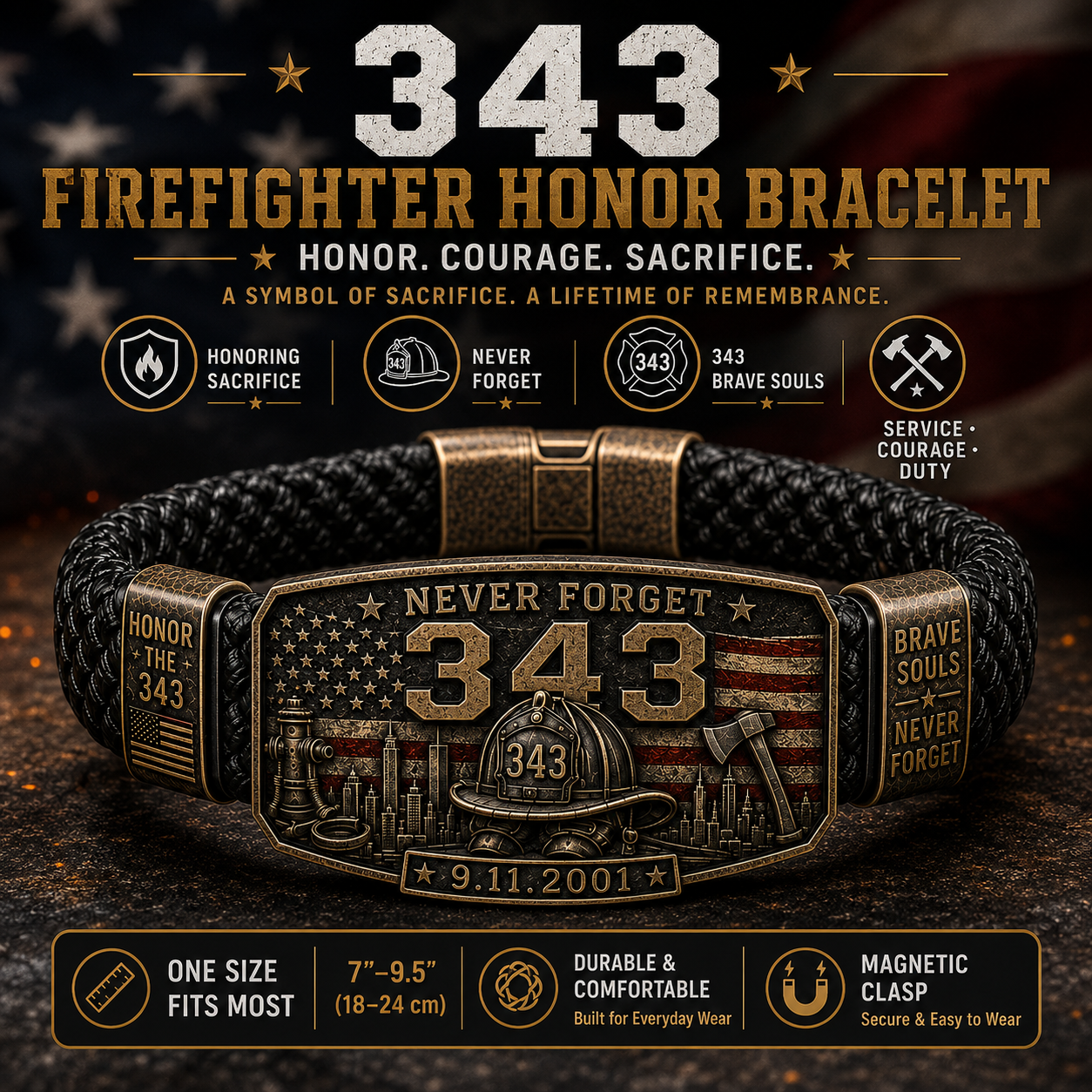 🔥 343 Firefighter Honor Bracelet – Made by Retired Firefighter