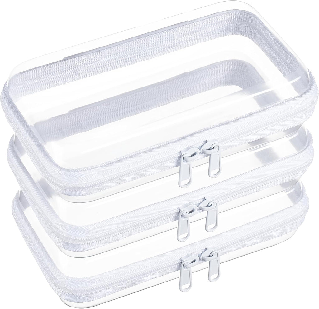 4 pcs Clear Zipper Pouches,Hard Shell Zipper Case, Toiletry Bag for Travel, CLear Diaper Bag, Toiletry Pouch, Travel Organizer, Cosmetic Bag,Toy Storage Bins (M+3S)