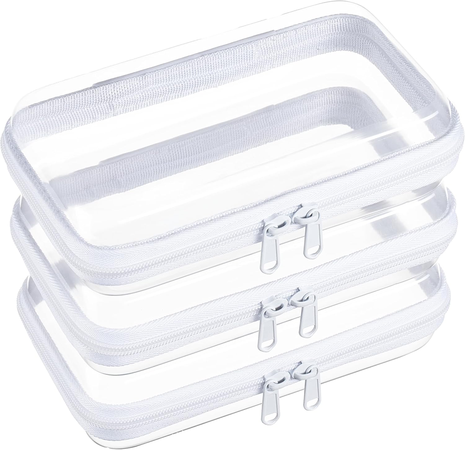4 pcs Clear Zipper Pouches,Hard Shell Zipper Case, Toiletry Bag for Travel, CLear Diaper Bag, Toiletry Pouch, Travel Organizer, Cosmetic Bag,Toy Storage Bins (M+3S)