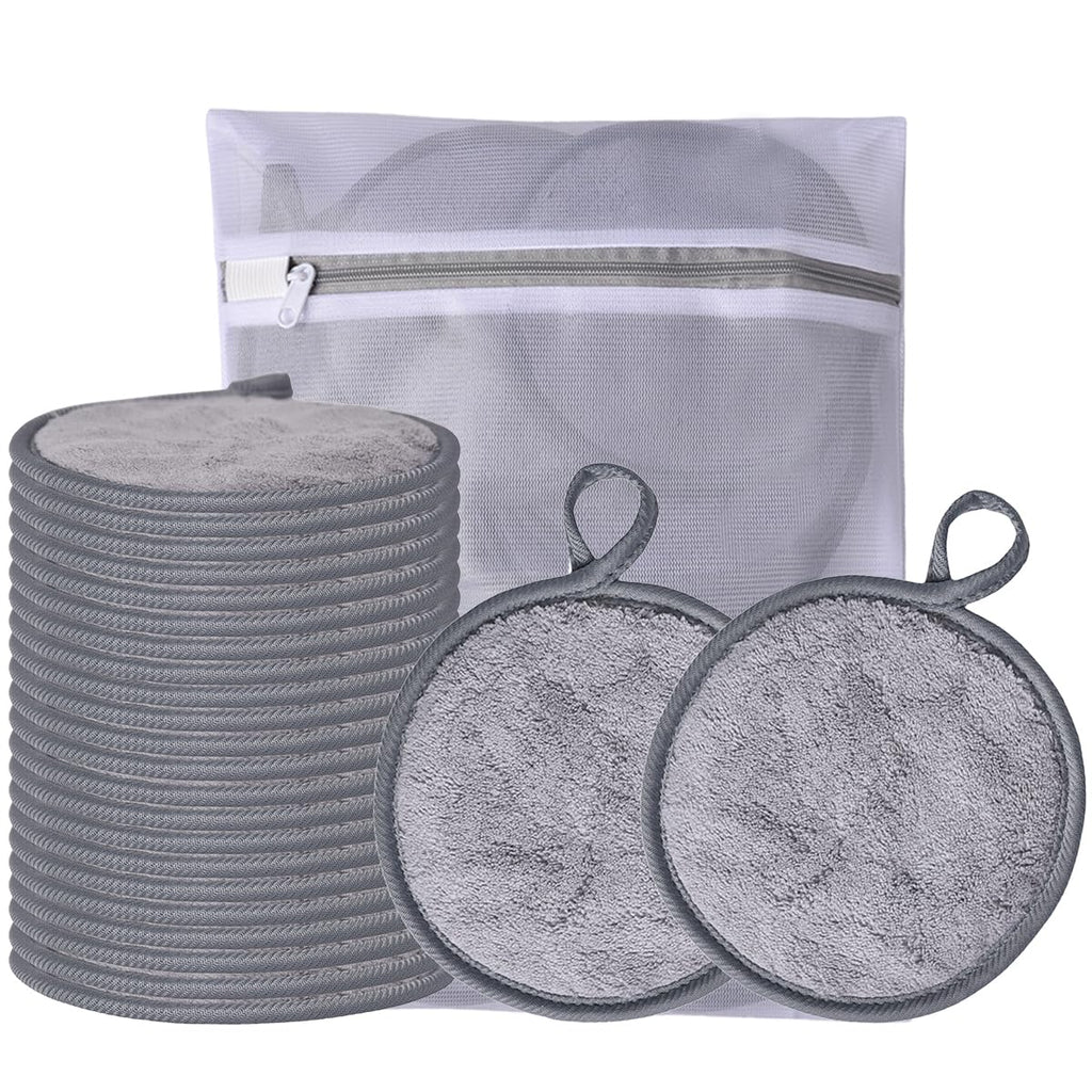 Large Reusable Makeup Remover Pads for Face, Soft Microfiber Makeup Remover Cloths Washable, Premiun 5 INCH Face Cleaning Pad with Laundry Bag, 12 Pack Grey