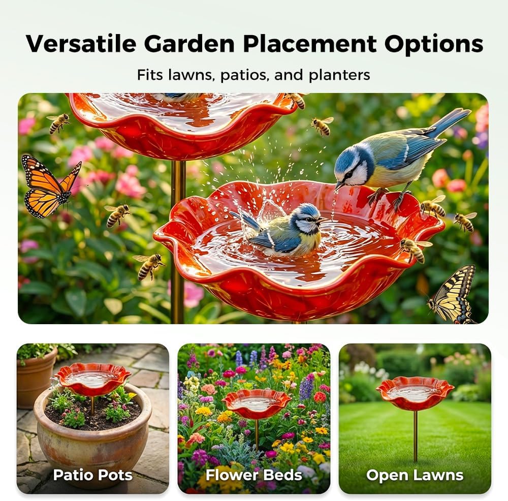 Wravion™ Handmade Metal Flower Garden Stake Bird Bath