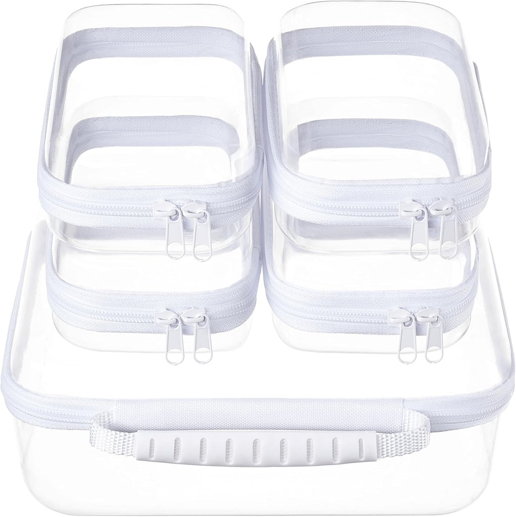 4 pcs Clear Zipper Pouches,Hard Shell Zipper Case, Toiletry Bag for Travel, CLear Diaper Bag, Toiletry Pouch, Travel Organizer, Cosmetic Bag,Toy Storage Bins (M+3S)