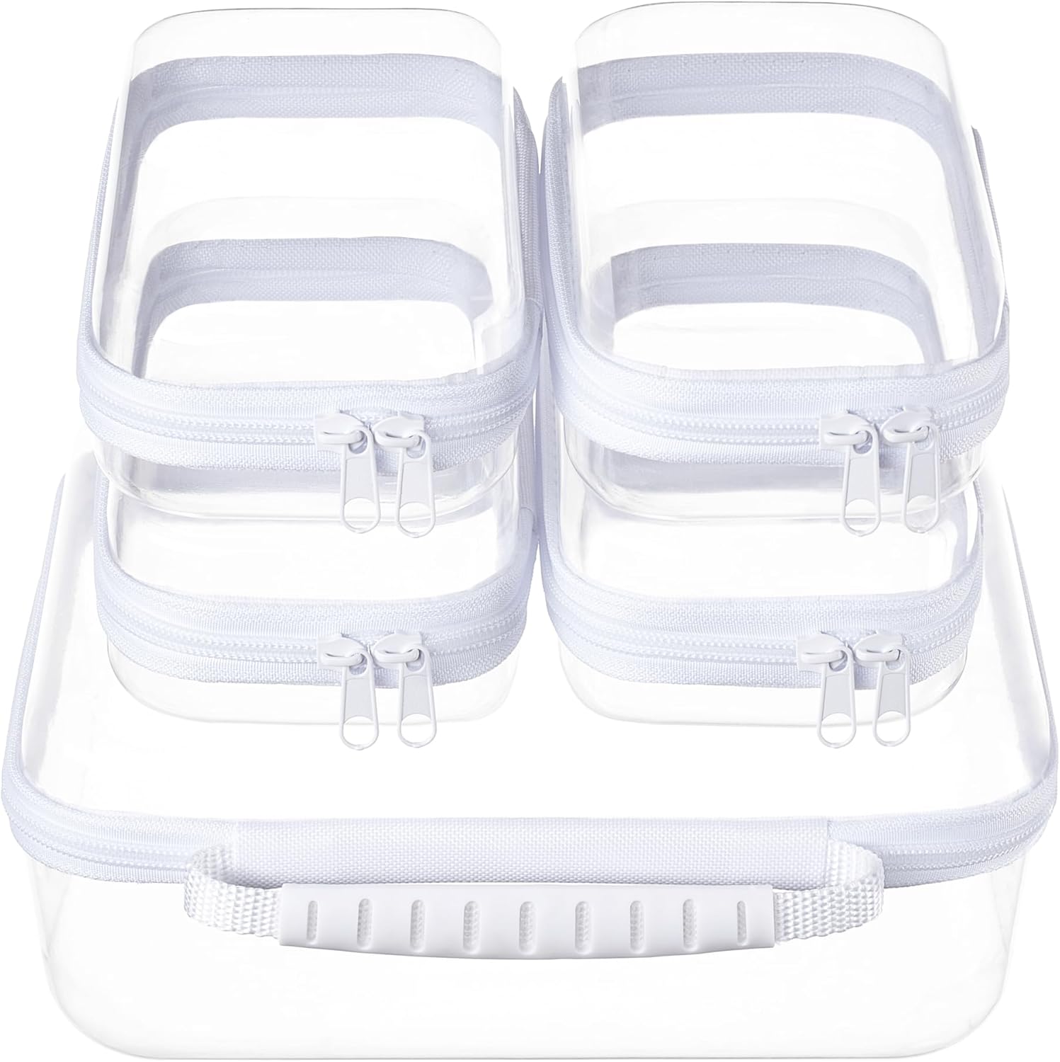 4 pcs Clear Zipper Pouches,Hard Shell Zipper Case, Toiletry Bag for Travel, CLear Diaper Bag, Toiletry Pouch, Travel Organizer, Cosmetic Bag,Toy Storage Bins (M+3S)