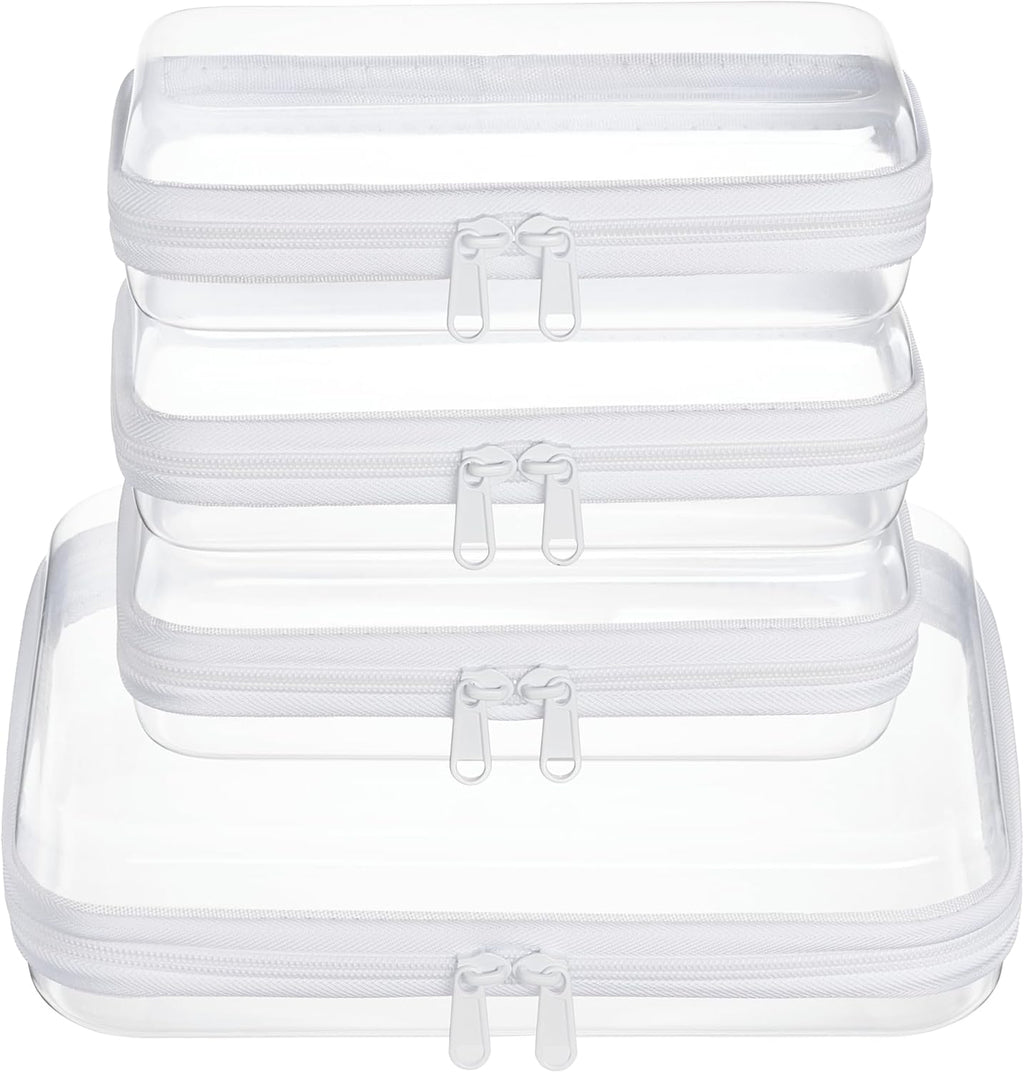 4 pcs Clear Zipper Pouches,Hard Shell Zipper Case, Toiletry Bag for Travel, CLear Diaper Bag, Toiletry Pouch, Travel Organizer, Cosmetic Bag,Toy Storage Bins (M+3S)