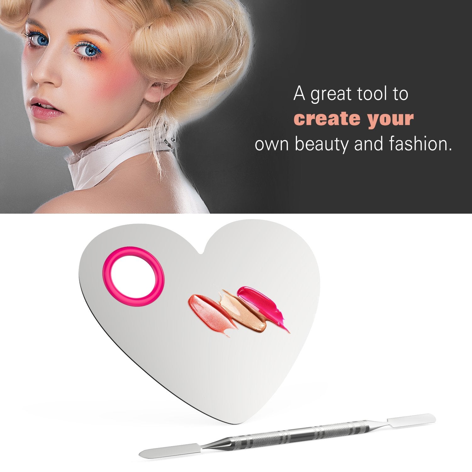 Makeup Mixing Palette, Stainless Steel Cosmetics Makeup Palette Foundation Cream Mixing Blending Artist Tool Makeup Tools with Spatula for Eyeshadow, Lipsticks, Nail Art