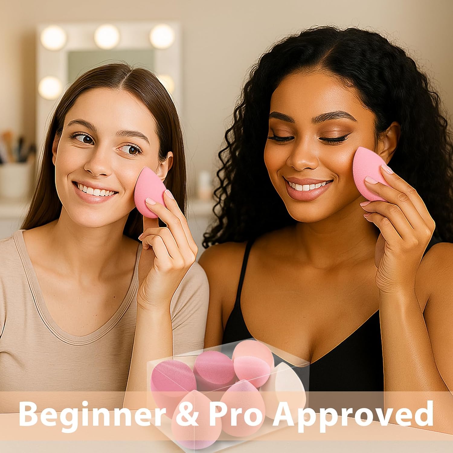 Makeup Sponge Set Foonbe Blender Sponges 7 Pcs for Liquid, Cream, and Powder, Latex Free, Multi colored Beauty Sponges with 1 Mini Sponge, Vegan & Cruelty-Free