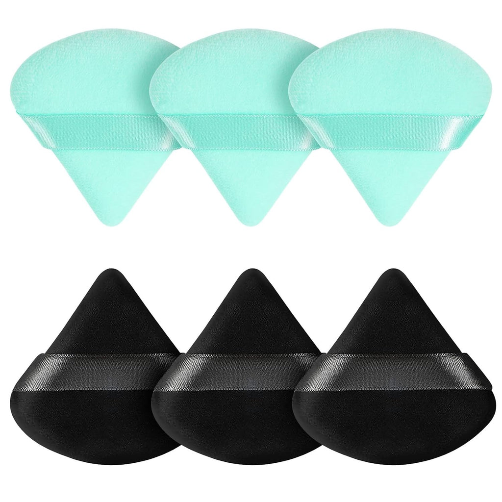6 Pcs Powder Puff, Face Soft Triangle Makeup Puff Velour Makeup Sponge for Loose Powder (Black)