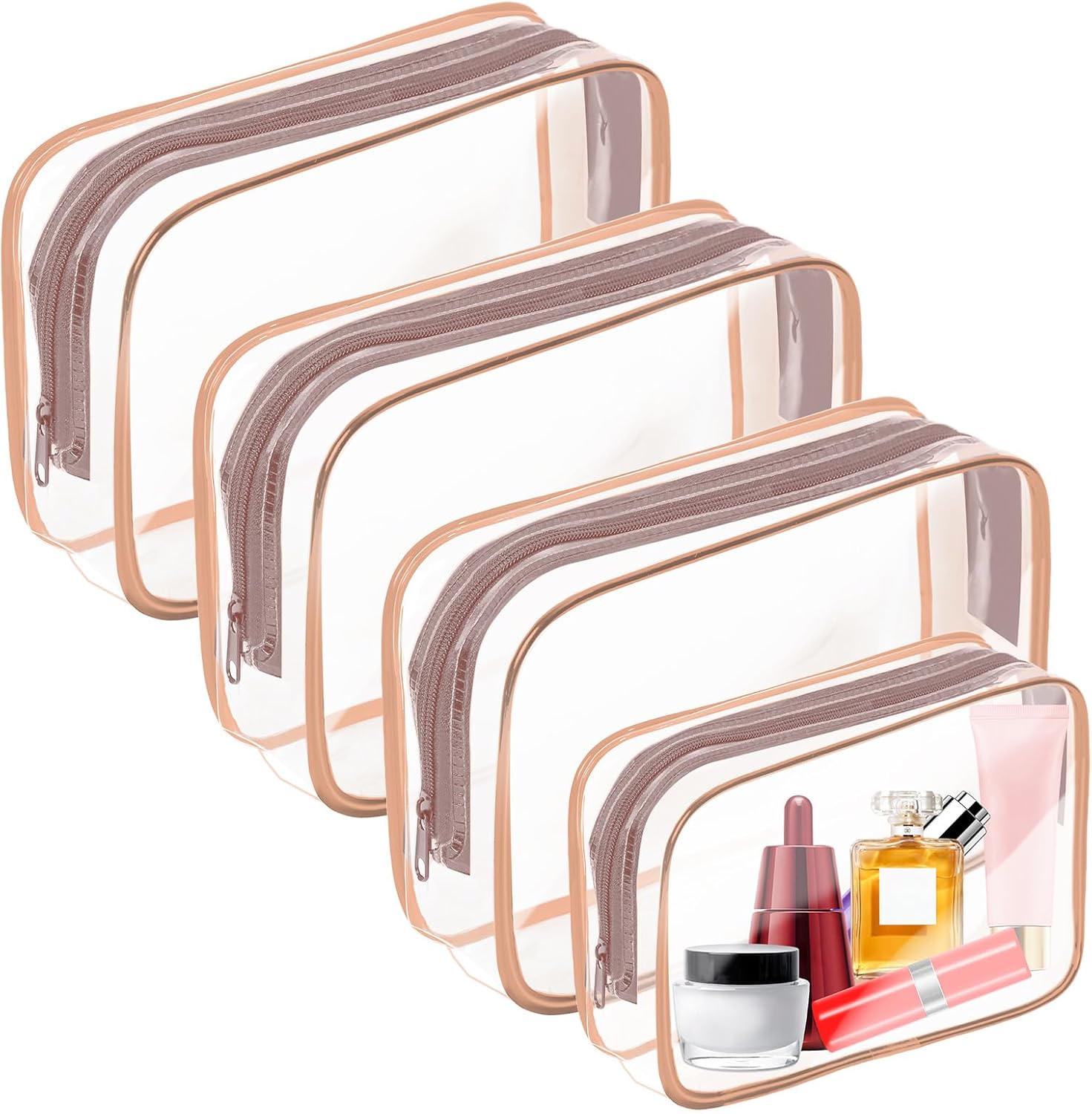 Clear Makeup Bag,Portable Travel Toiletry Bags with Zipper, TSA Approved Clear Organizer Bags, PVC Cosmetic Pouch for Airport Airline Compliant