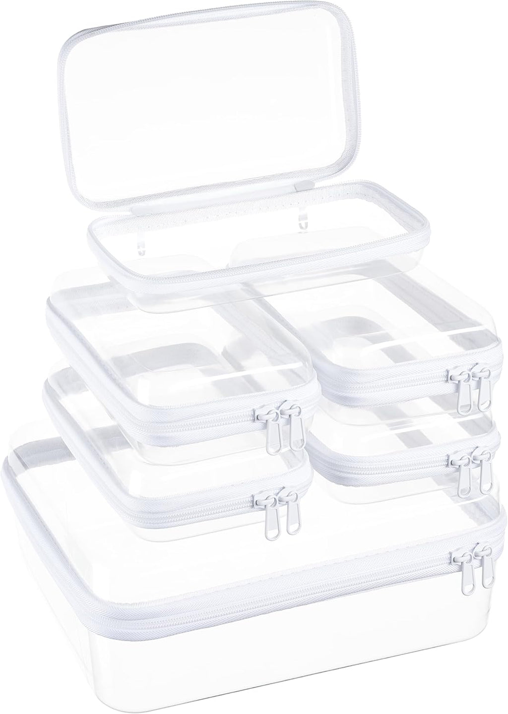 4 pcs Clear Zipper Pouches,Hard Shell Zipper Case, Toiletry Bag for Travel, CLear Diaper Bag, Toiletry Pouch, Travel Organizer, Cosmetic Bag,Toy Storage Bins (M+3S)