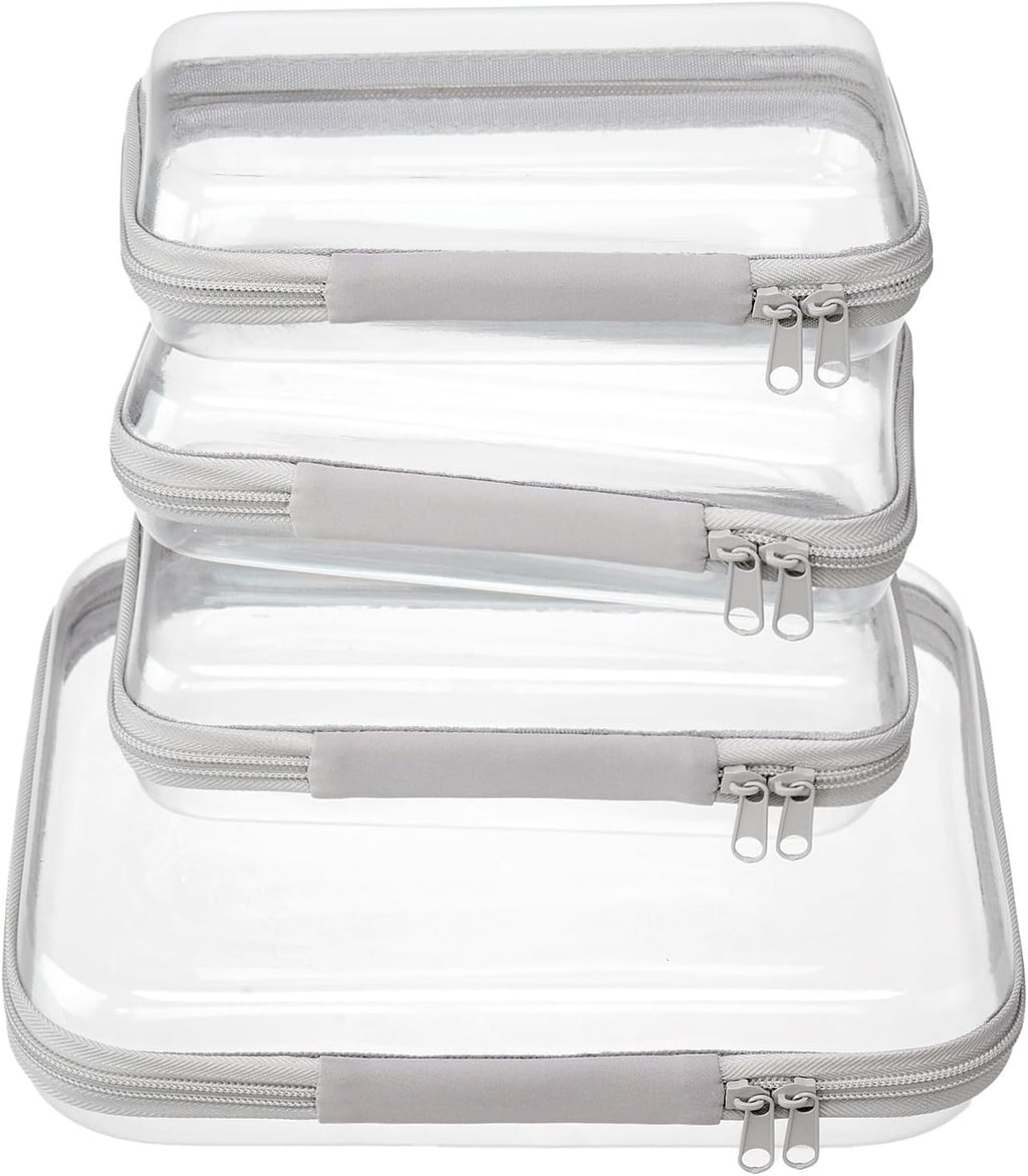4 pcs Clear Zipper Pouches,Hard Shell Zipper Case, Toiletry Bag for Travel, CLear Diaper Bag, Toiletry Pouch, Travel Organizer, Cosmetic Bag,Toy Storage Bins (M+3S)