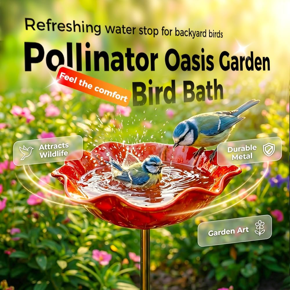 Wravion™ Handmade Metal Flower Garden Stake Bird Bath