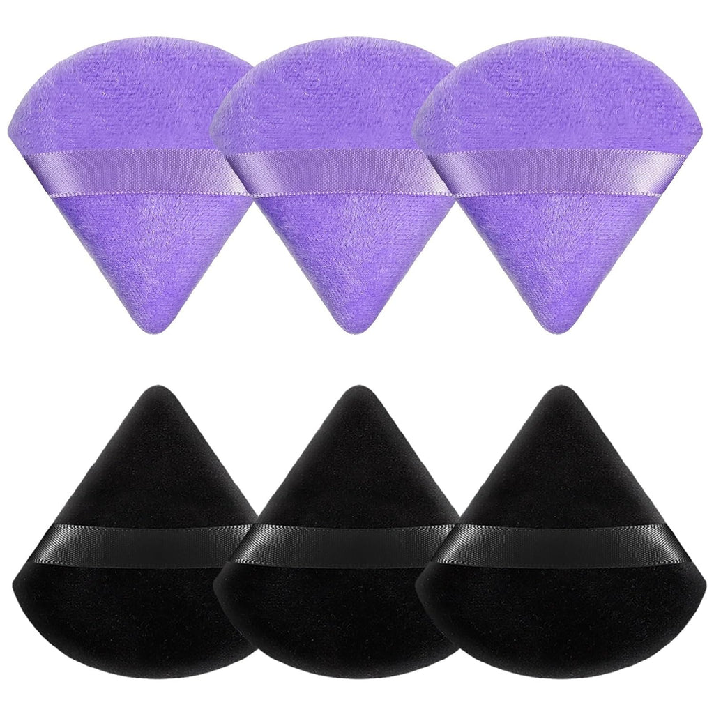 6 Pcs Powder Puff, Face Soft Triangle Makeup Puff Velour Makeup Sponge for Loose Powder (Black)