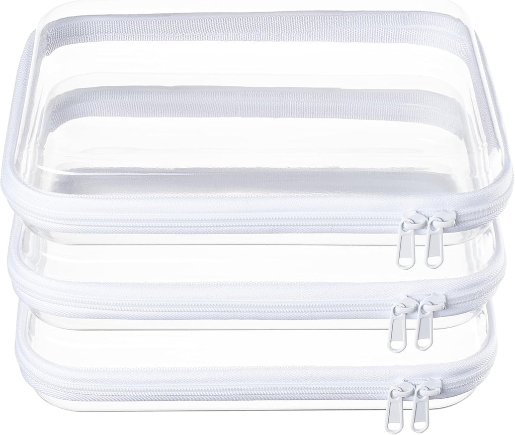 4 pcs Clear Zipper Pouches,Hard Shell Zipper Case, Toiletry Bag for Travel, CLear Diaper Bag, Toiletry Pouch, Travel Organizer, Cosmetic Bag,Toy Storage Bins (M+3S)