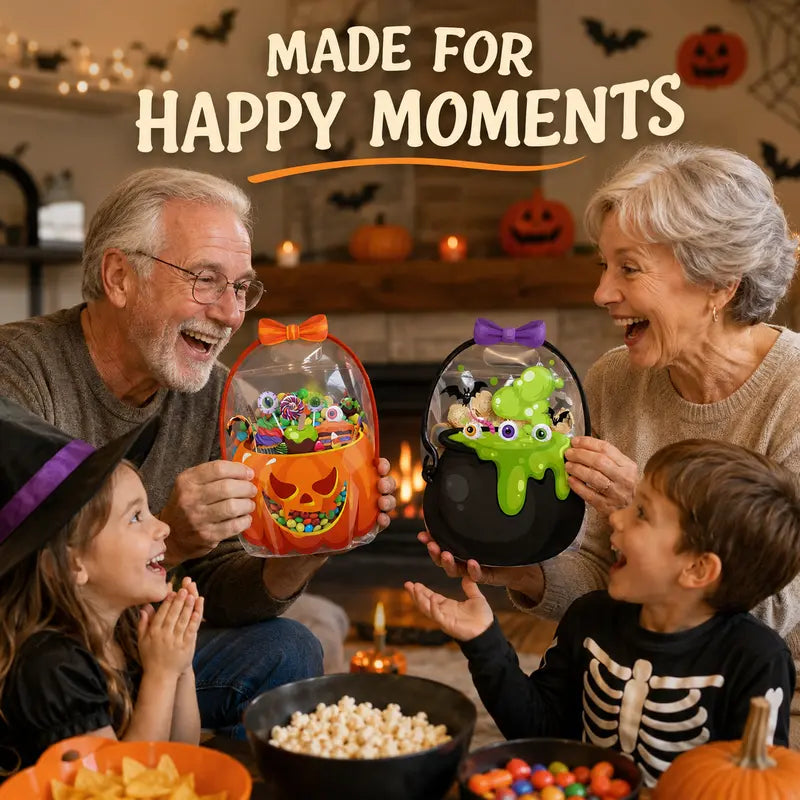 🔥LAST DAY Save 50%🔥Halloween Treat Bags with Handles– Pumpkin & Witch’s Cauldron Goodie Bags