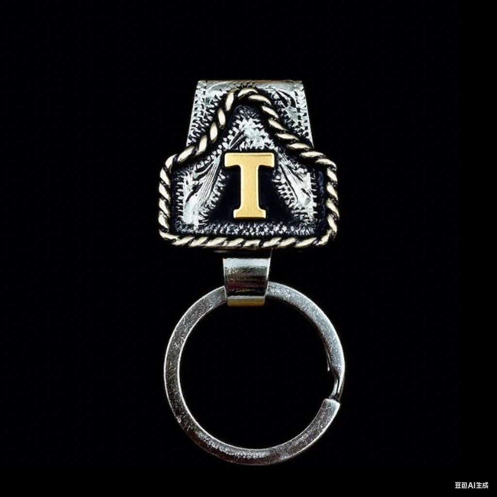 Vintage Brass Initial Cow Tag Keychain for Belt Loop & Pocket Carry