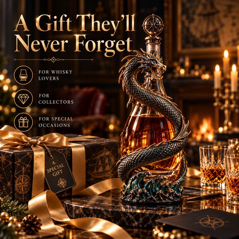 Leviathan Coil Dragon Decanter™ — Whiskey Decanter with Compass Stopper & Sculpted Dragon Design（No liquid included）