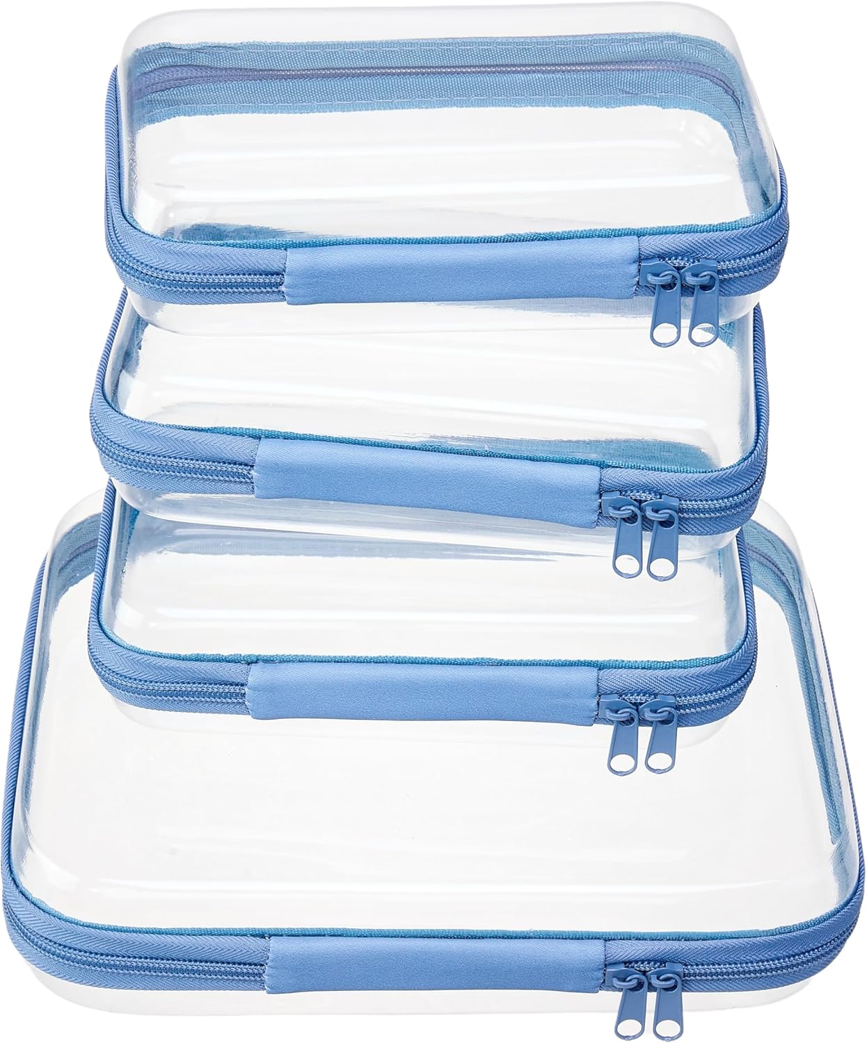 4 pcs Clear Zipper Pouches,Hard Shell Zipper Case, Toiletry Bag for Travel, CLear Diaper Bag, Toiletry Pouch, Travel Organizer, Cosmetic Bag,Toy Storage Bins (M+3S)