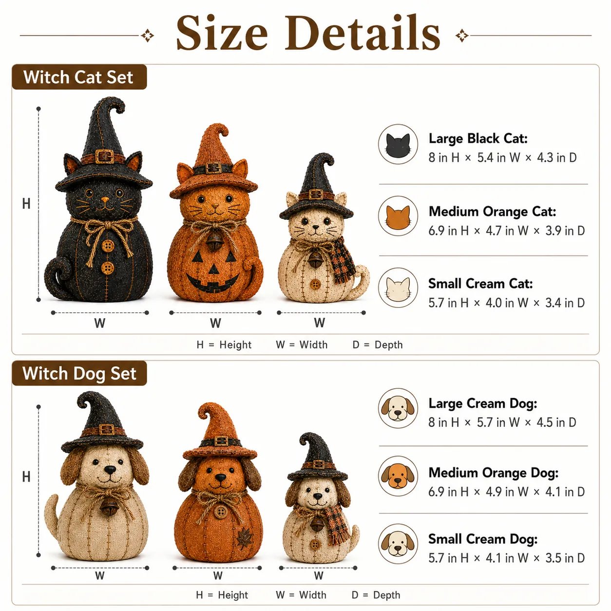 🔥🎁Vintage Witch Cat & Dog Decor Set