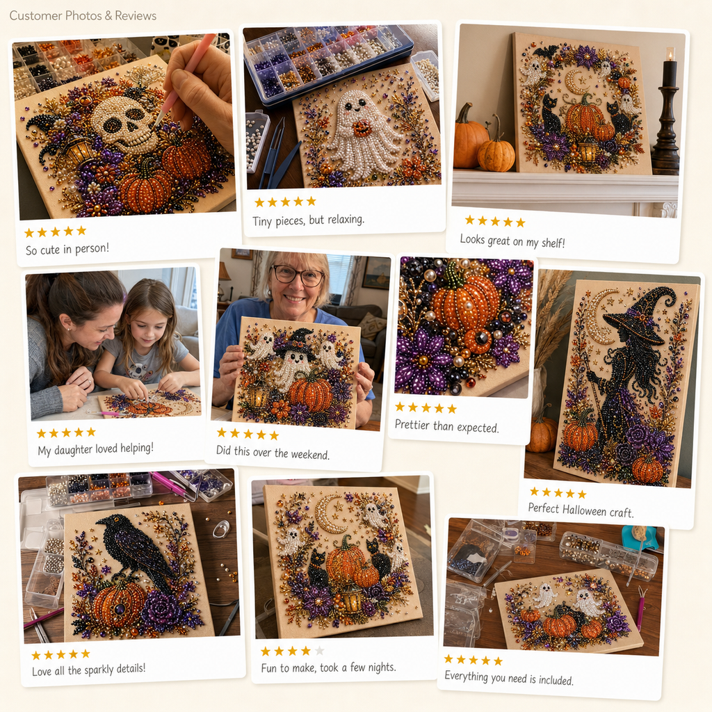 Halloween Pearl Art DIY Kit – Turn Tiny Pearls into Spooky-Cute Magic