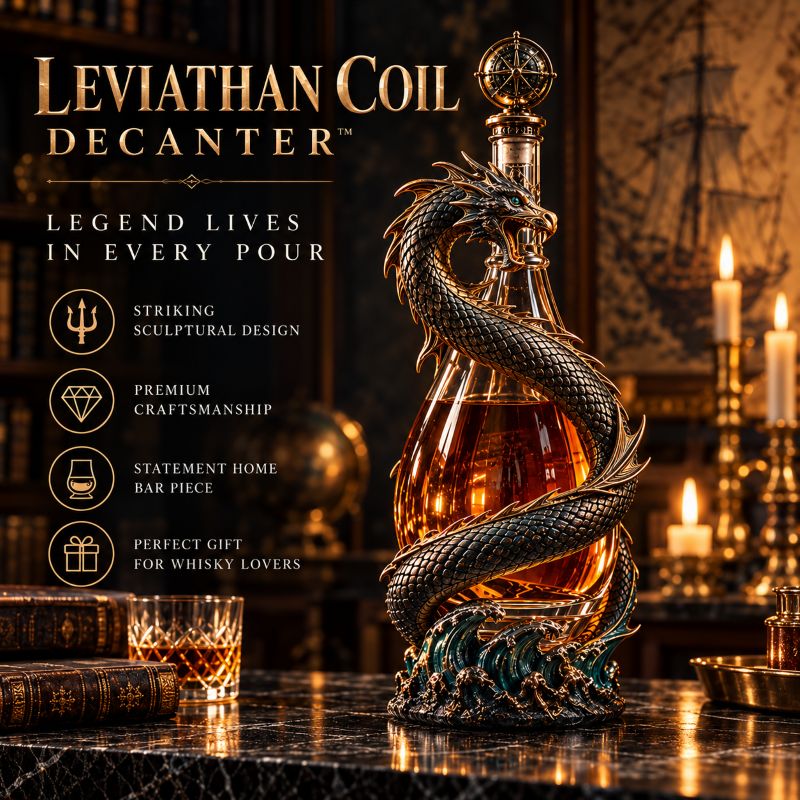 Leviathan Coil Dragon Decanter™ — Whiskey Decanter with Compass Stopper & Sculpted Dragon Design（No liquid included）