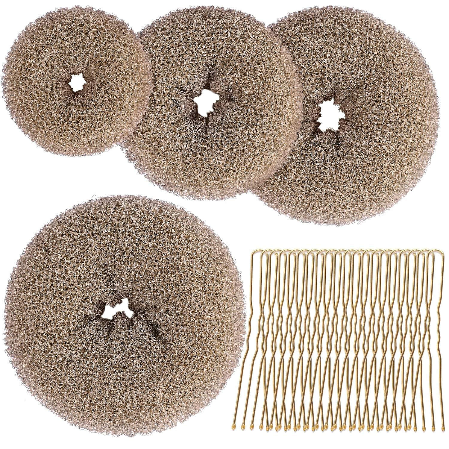 Hair Bun Maker for Women, 4 Pcs Brown Ballet Buns in 4 Sizes, Hair Donuts