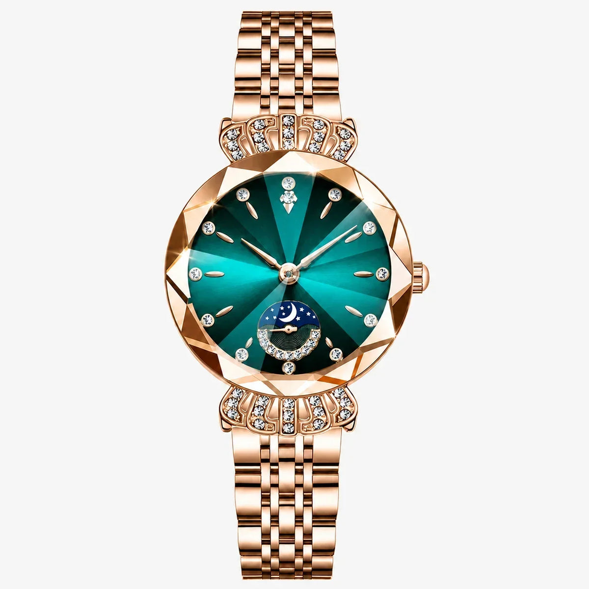 👑 Luxurious Rose Gold Crystal Quartz Watch – Diamond Cut Vintage Wristwatch✨