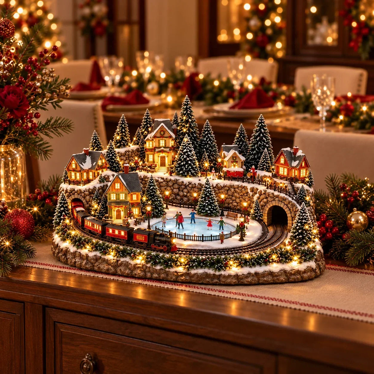🚞🎄Last day to save 49% –✨ Animated Holiday Train & Ice Rink Scene