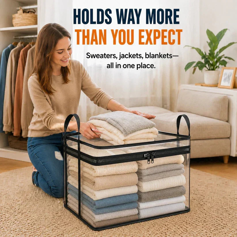 Portable Large Heavy-Duty Thick Plastic Clear Storage Box with Hinged Lid | Home, Travel & Camping