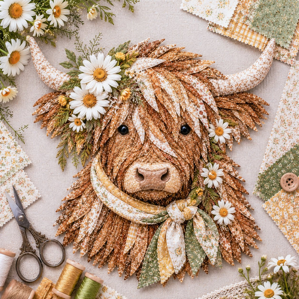 🐮💐🌸 Birth Flower Highland Cow 3D Layered Fabric Art DIY Kit (Beginner-friendly) 🔥 Buy 2 Free Shipping