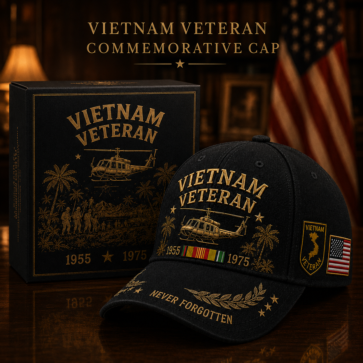 Vietnam Veteran 1955–1975 Memorial Embroidered Cap