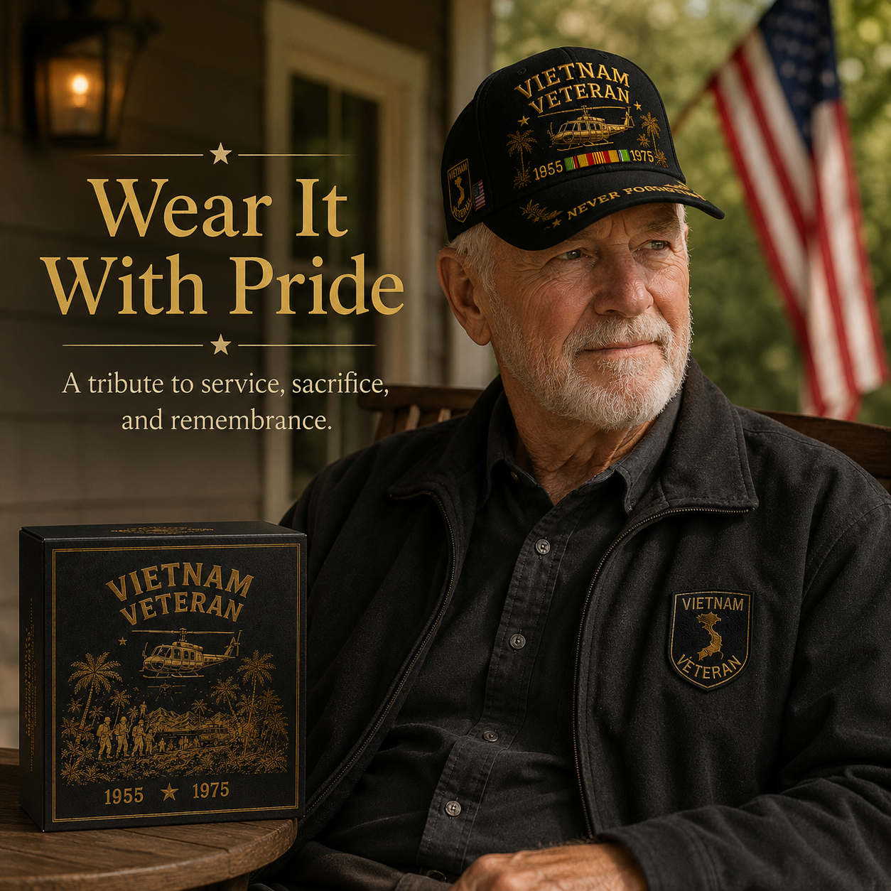 Vietnam Veteran 1955–1975 Memorial Embroidered Cap