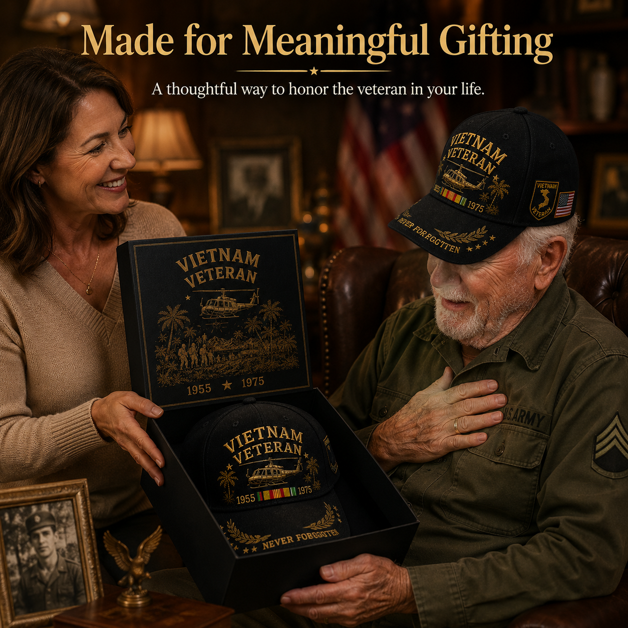 Vietnam Veteran 1955–1975 Memorial Embroidered Cap