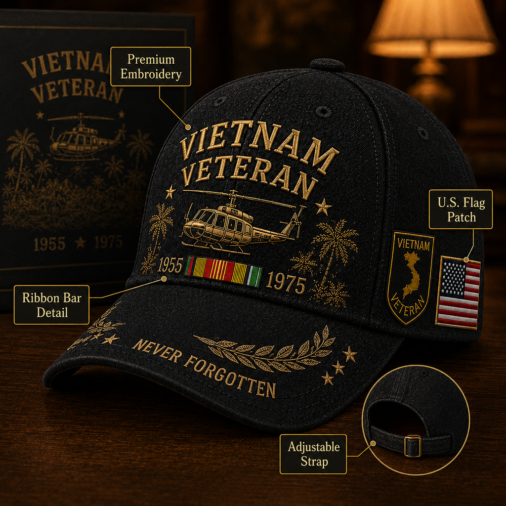 Vietnam Veteran 1955–1975 Memorial Embroidered Cap