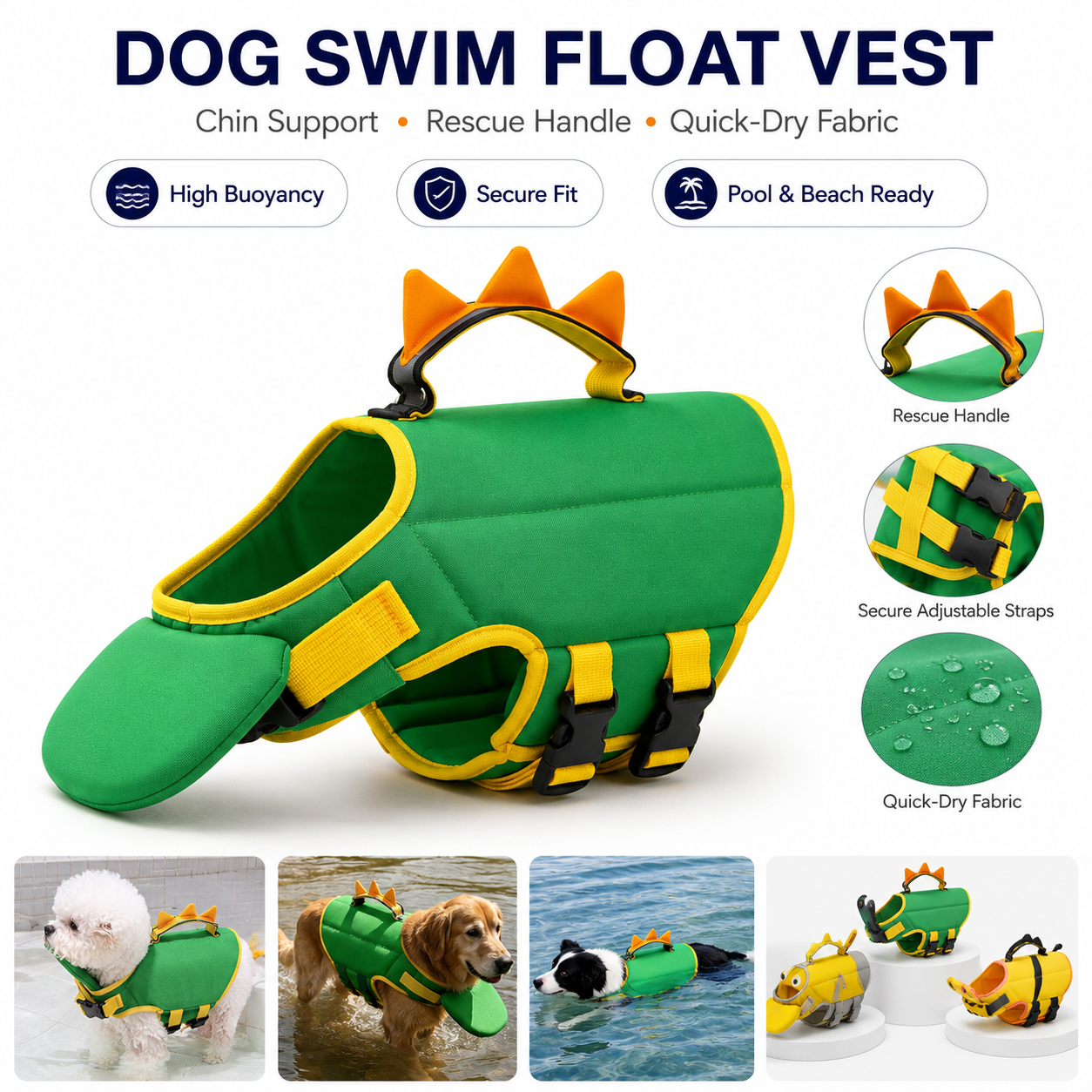 Dinosaur Dog Swim Float Vest with Chin Support & Rescue Handle!!!