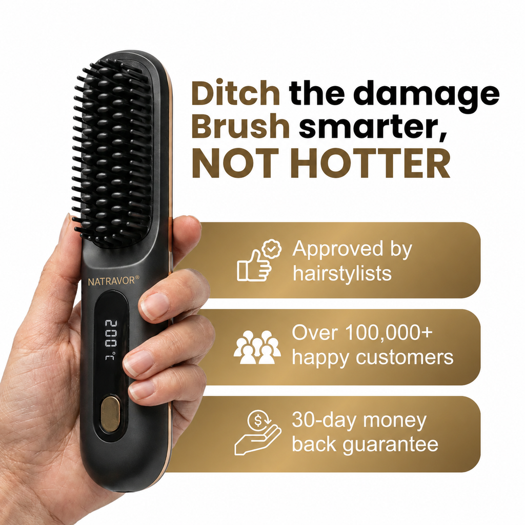 Black Compact Portable Heated Comb Straightener - USB Type-C Charge, 3 Heat Modes, Lightweight Wireless Adjustable Tool for Smooth, Frizz-Free Hair (Portable Hair Straightener for Travel)