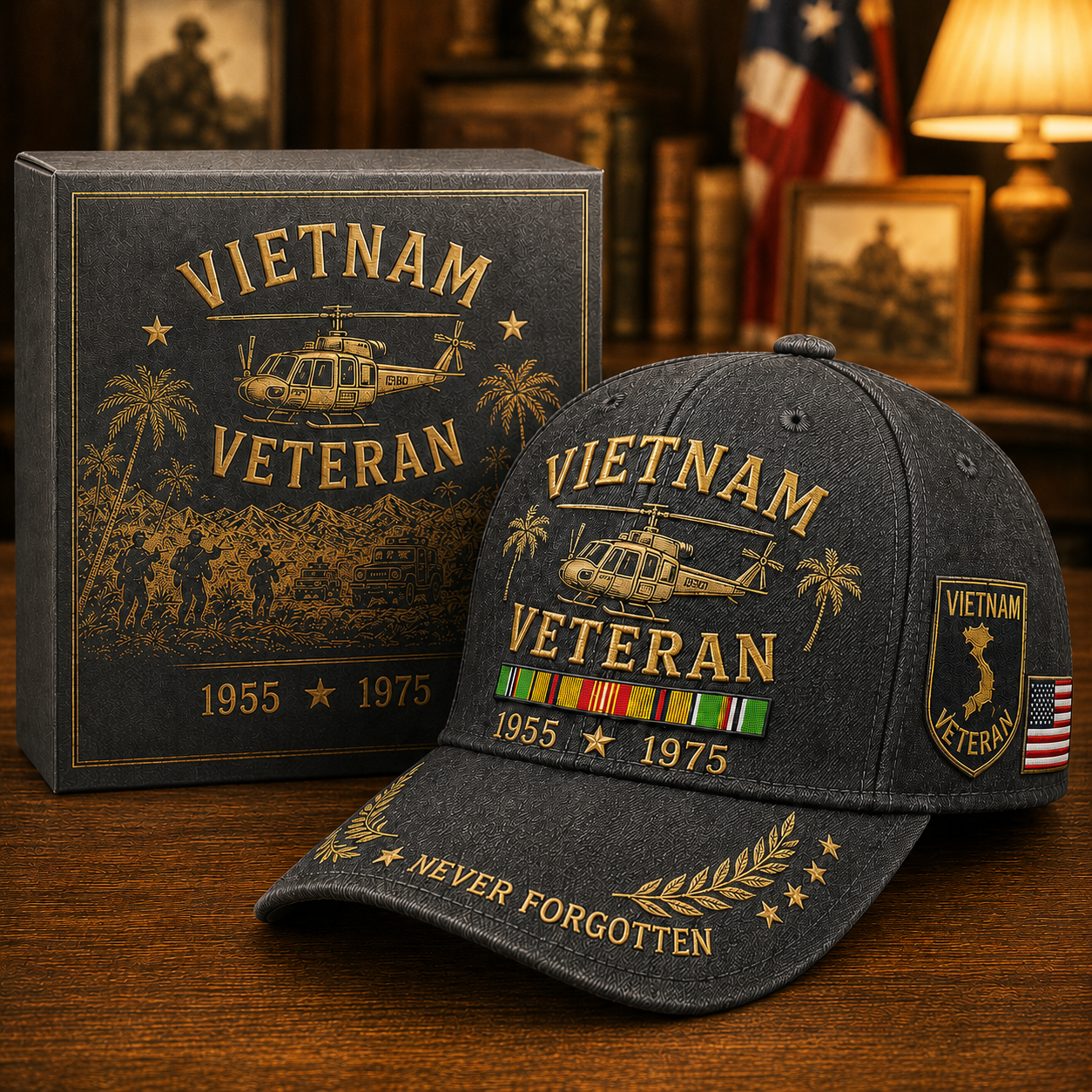 Vietnam Veteran 1955–1975 Memorial Embroidered Cap