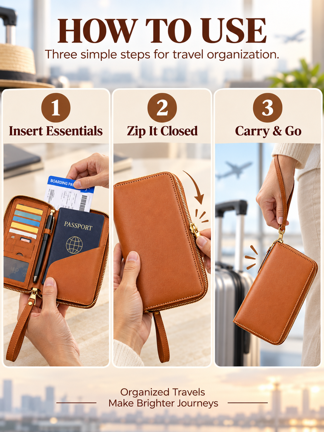 ✈️RFID Blocking Passport Holder Travel Wallet, Holds Multiple Passports & Documents with Wrist Strap