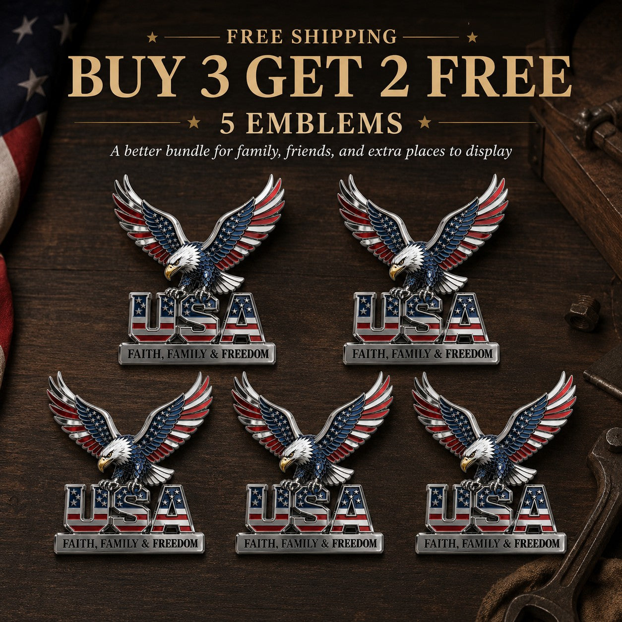 ★Handmade USA Faith, Family & Freedom★ Metal Car Emblem