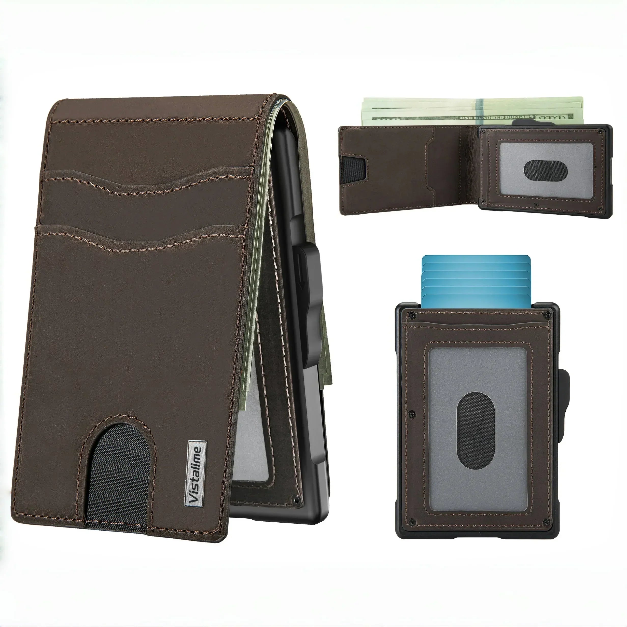 Men’s Minimalist Pop-Up Wallet, RFID Blocking Aluminum Slim Bifold.