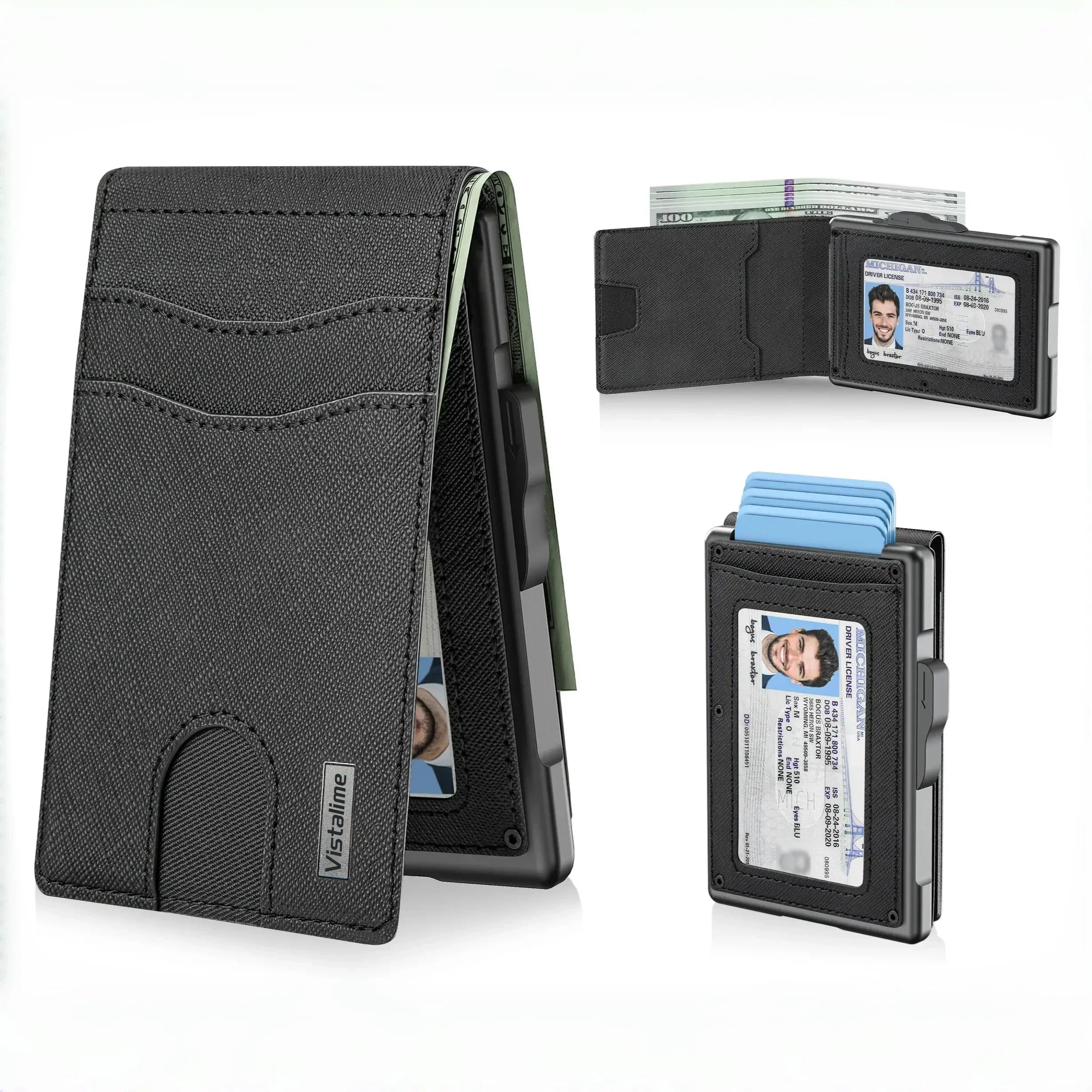 Men’s Minimalist Pop-Up Wallet, RFID Blocking Aluminum Slim Bifold.