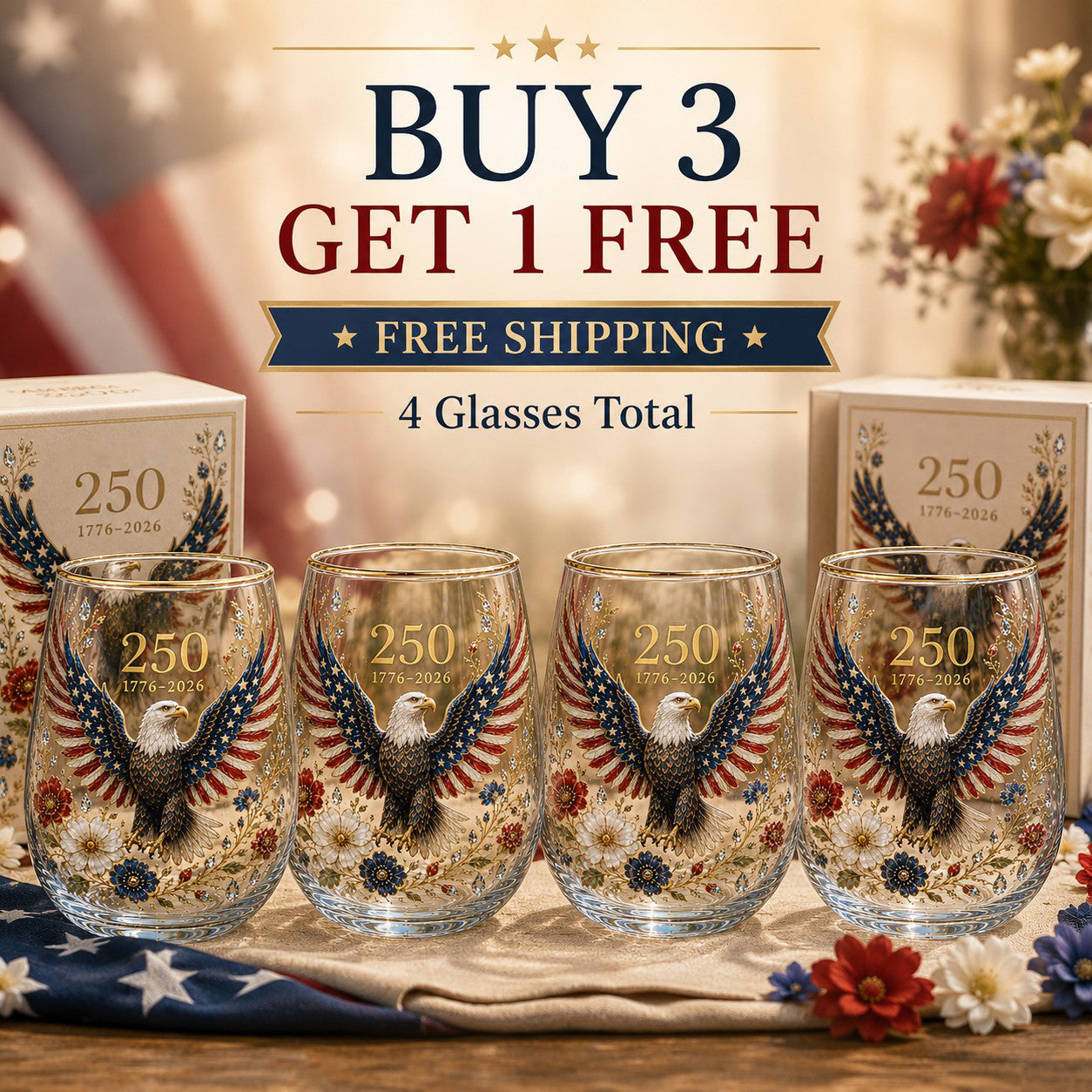 🦅America '250 Eagle Glass Tumbler
