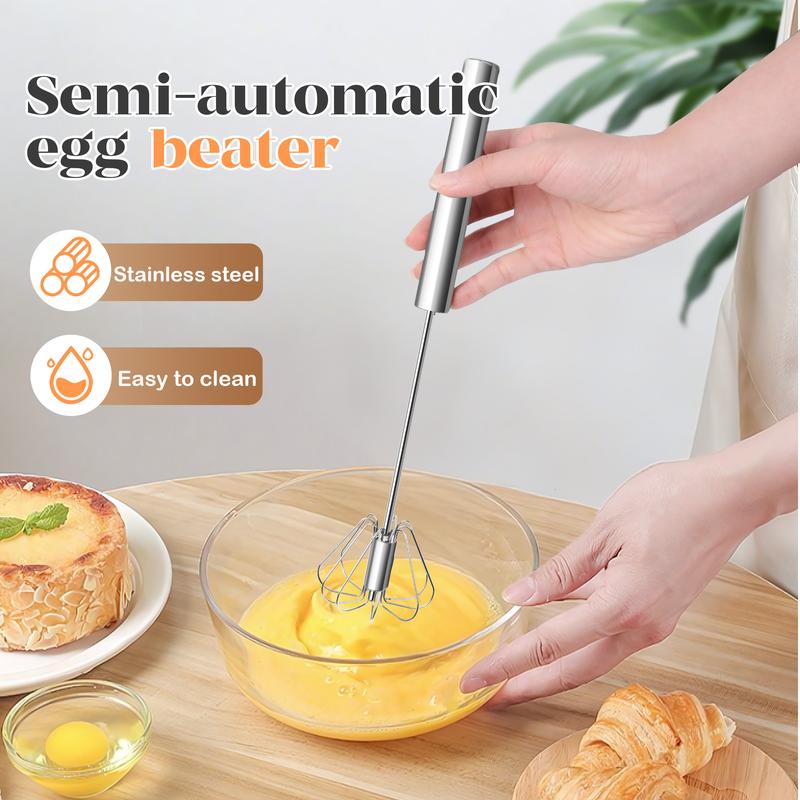 🥄 Food-Grade Stainless Steel Semi-Automatic Rotary Whisk | for Whisking, Blending & Stirring
