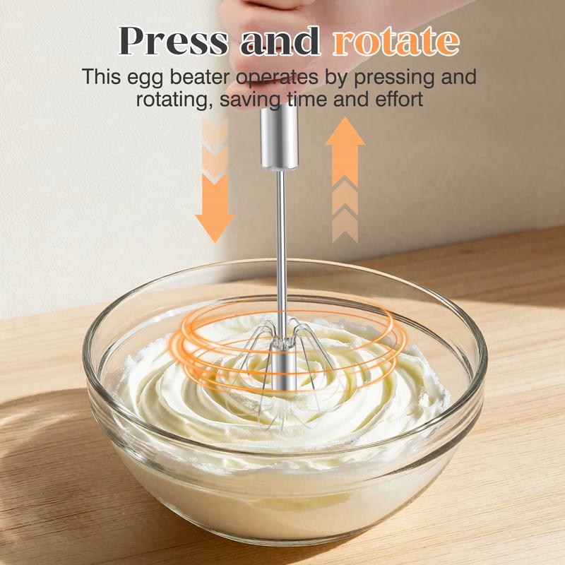 🥄 Food-Grade Stainless Steel Semi-Automatic Rotary Whisk | for Whisking, Blending & Stirring