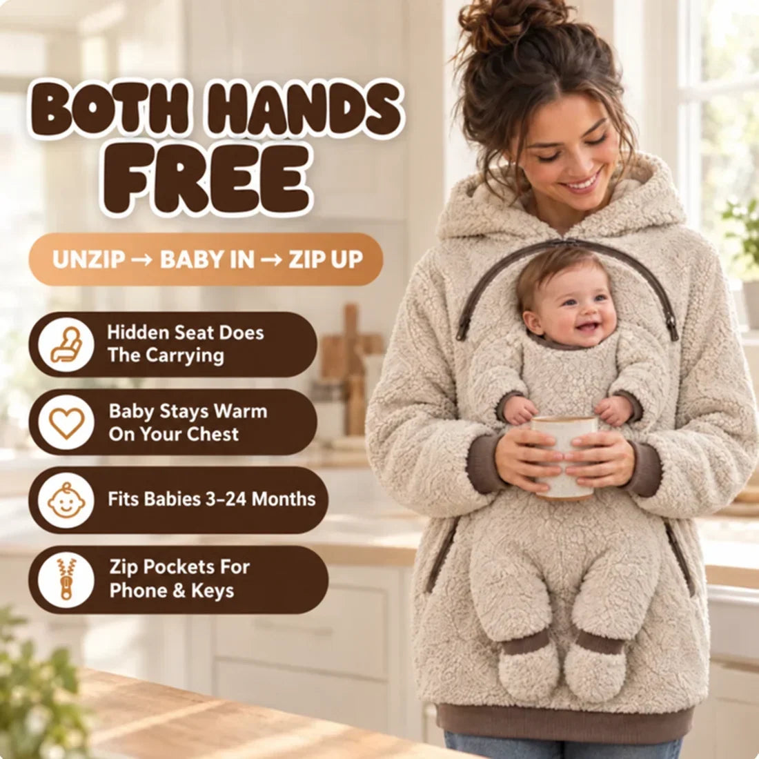 💝SnugNest™ 2-in-1 Baby Carrier Hoodie – Built-In Support, No Buckles & Cozy Warmth