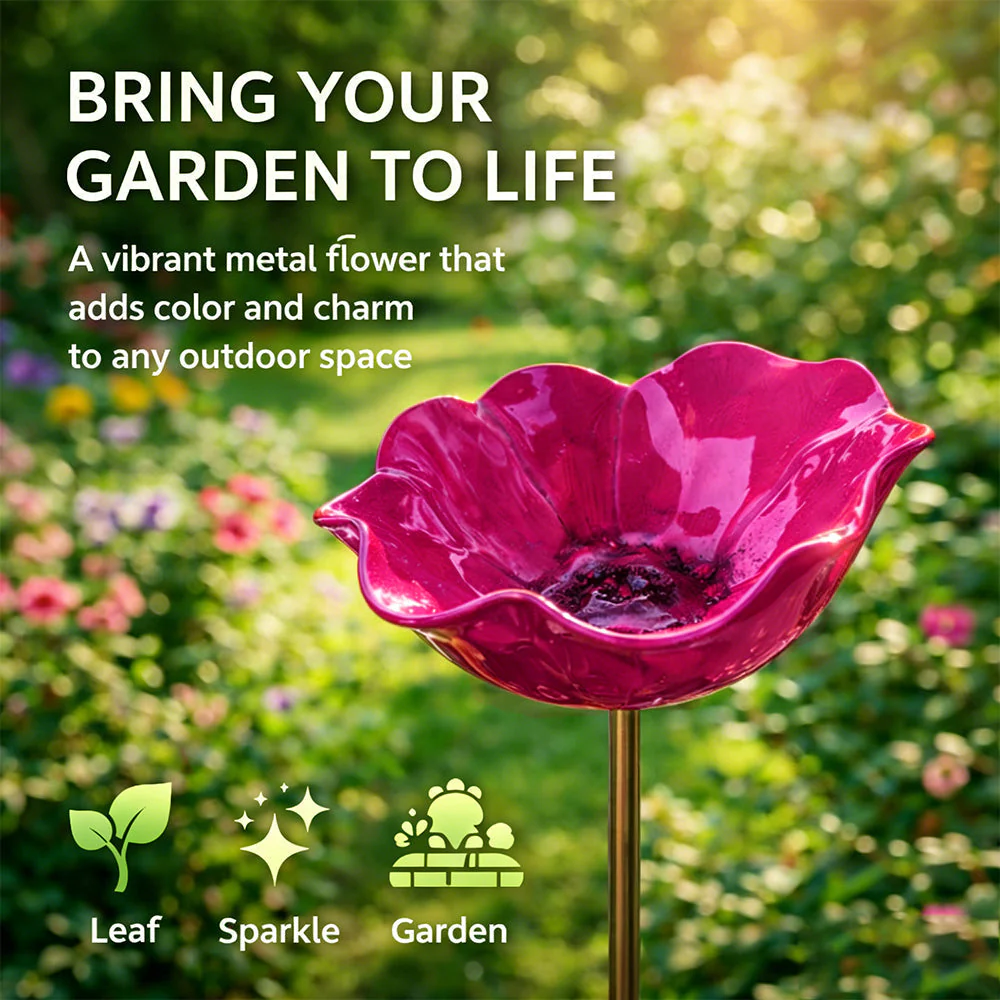 Wravion™ Handmade Metal Flower Garden Stake Bird Bath