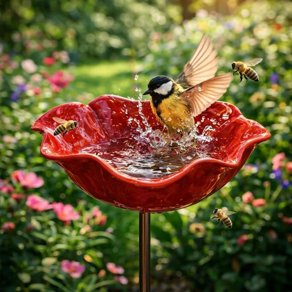 Wravion™ Handmade Metal Flower Garden Stake Bird Bath